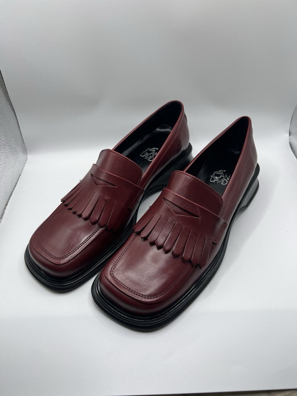 Joan & David Vintage Platform Chunky Loafers Burgundy Florence Crystal 37.5